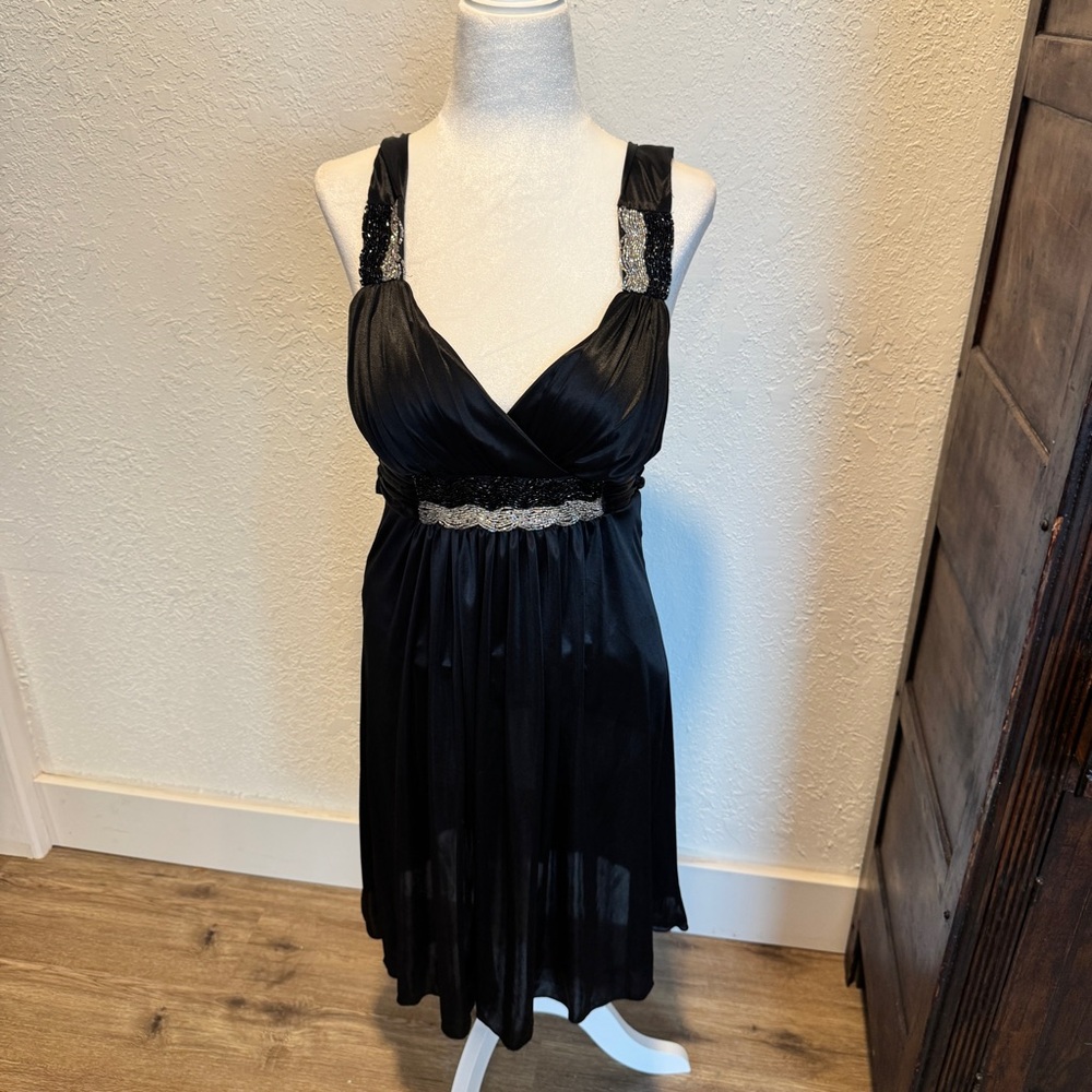 Sequin Hearts Black Chemise with Silver Accents